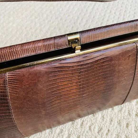 VTG Lizard Snake Alligator Skin Purse Caramel Brown Textured Leather Pocketbook